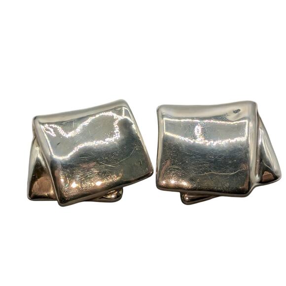 Vintage 925 Sterling Silver Marked D Fold Over Clip On Earrings - Picture 5 of 5